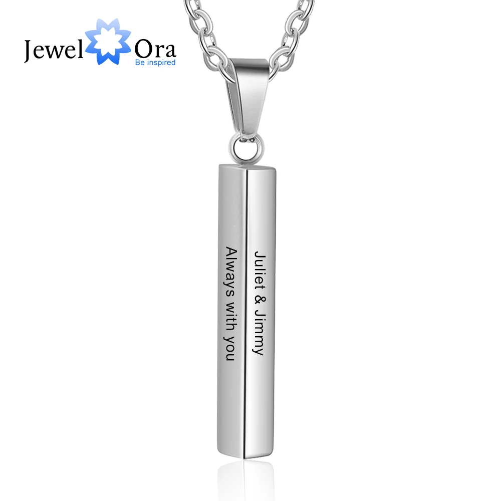 JewelOra Customized Vertical Bar Necklaces for Men Personalized Stainless Steel 3 Sides Engraved Pendant Necklaces Fathers Gifts