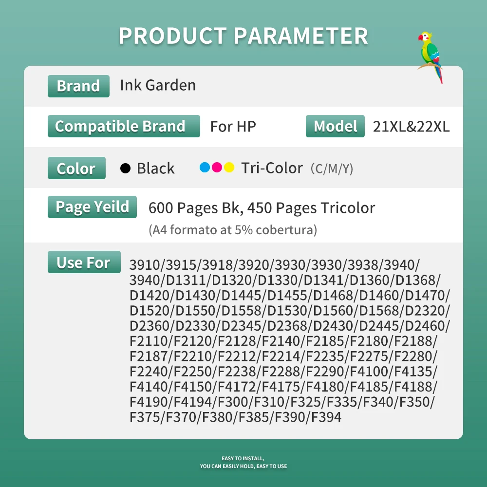 InkGarden Remanufactured For HP 21 22 HP 21 XL 22 XL Ink Cartridges For hp Deskjet F2180 F2200 F2280 F4180 F300 F380 380 D2300