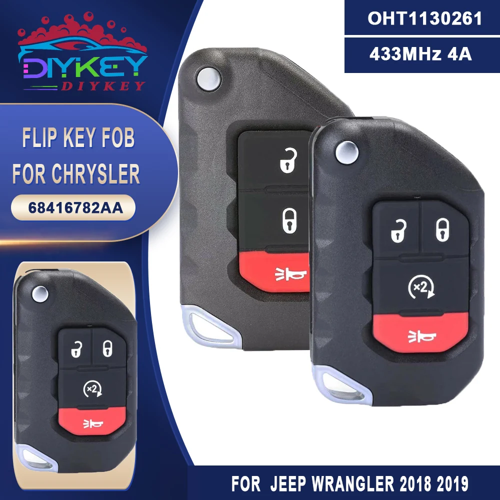 

OHT1130261 Smart Key Keyless Go For Jeep Gladiator Wrangler 2018 2019 2020 2021 2022 433MHz PCF7939M 4A Chip Remote 68416784AA