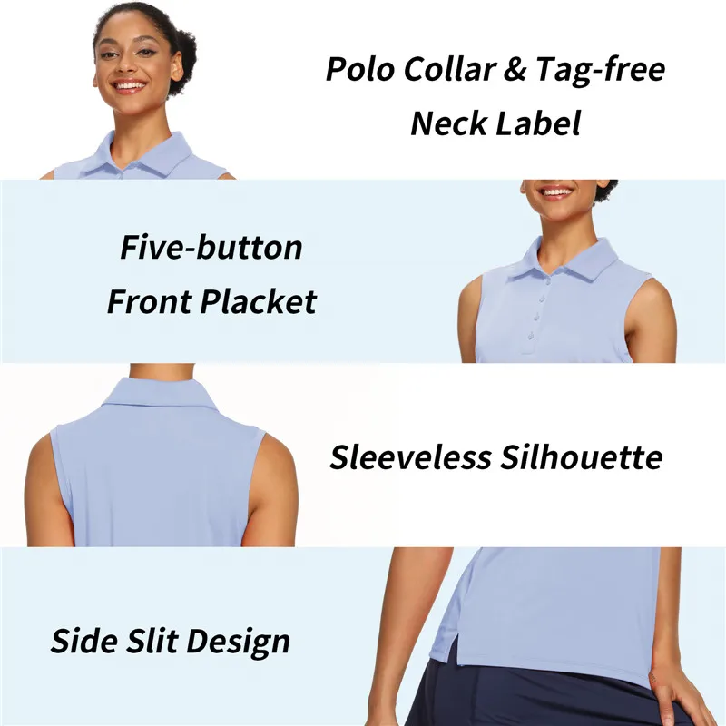 Womens Polo Sleeveless Shirts UPF 50+ Quick Dry Golf Tennis Athletic Tank Tops Outdoor Sports