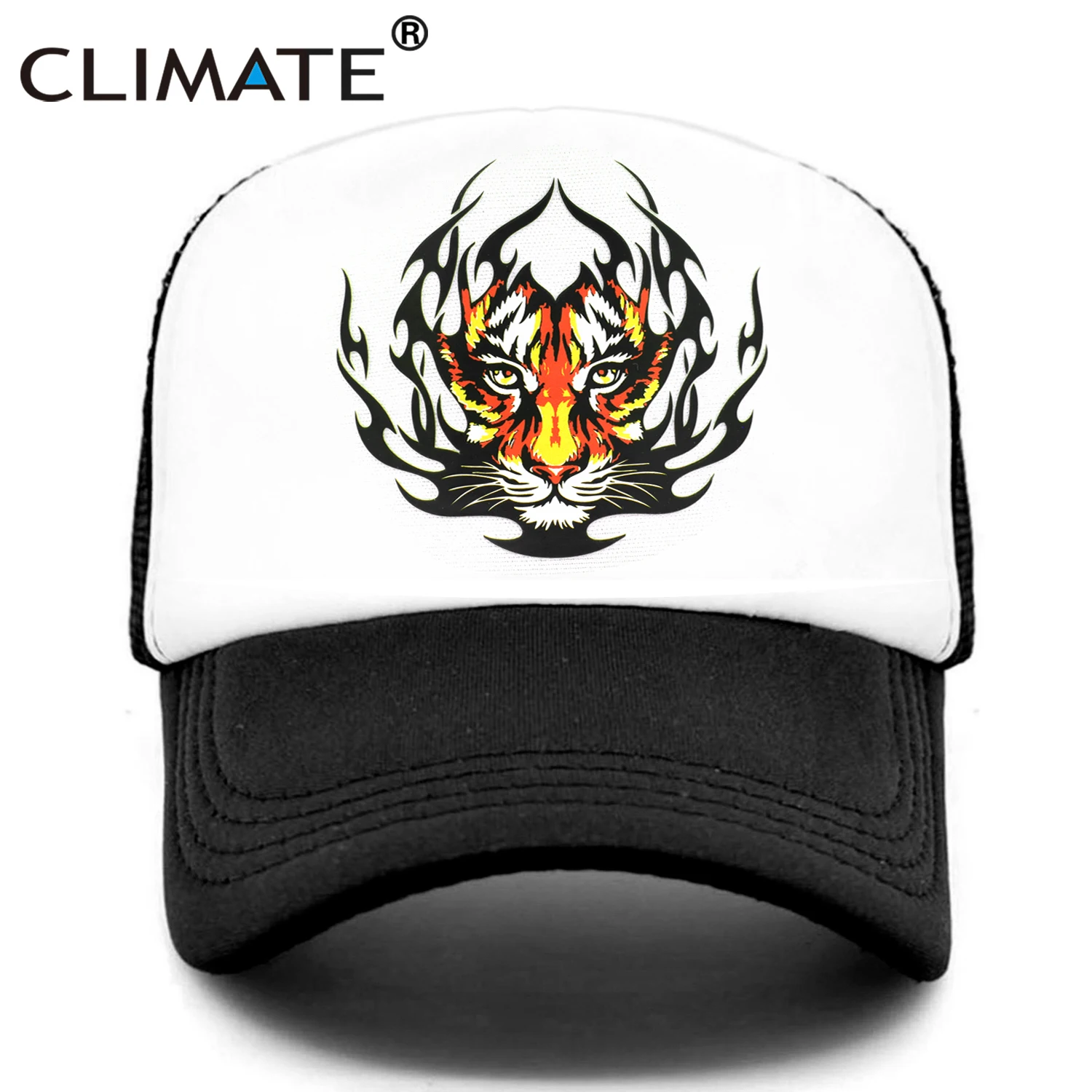 CLIMATE Cool Tiger Trucker Cap Fire Tiger Fire Cap Men Women Hip Hop Funny Hat Baseball Cap Cool Summer Mesh Cap