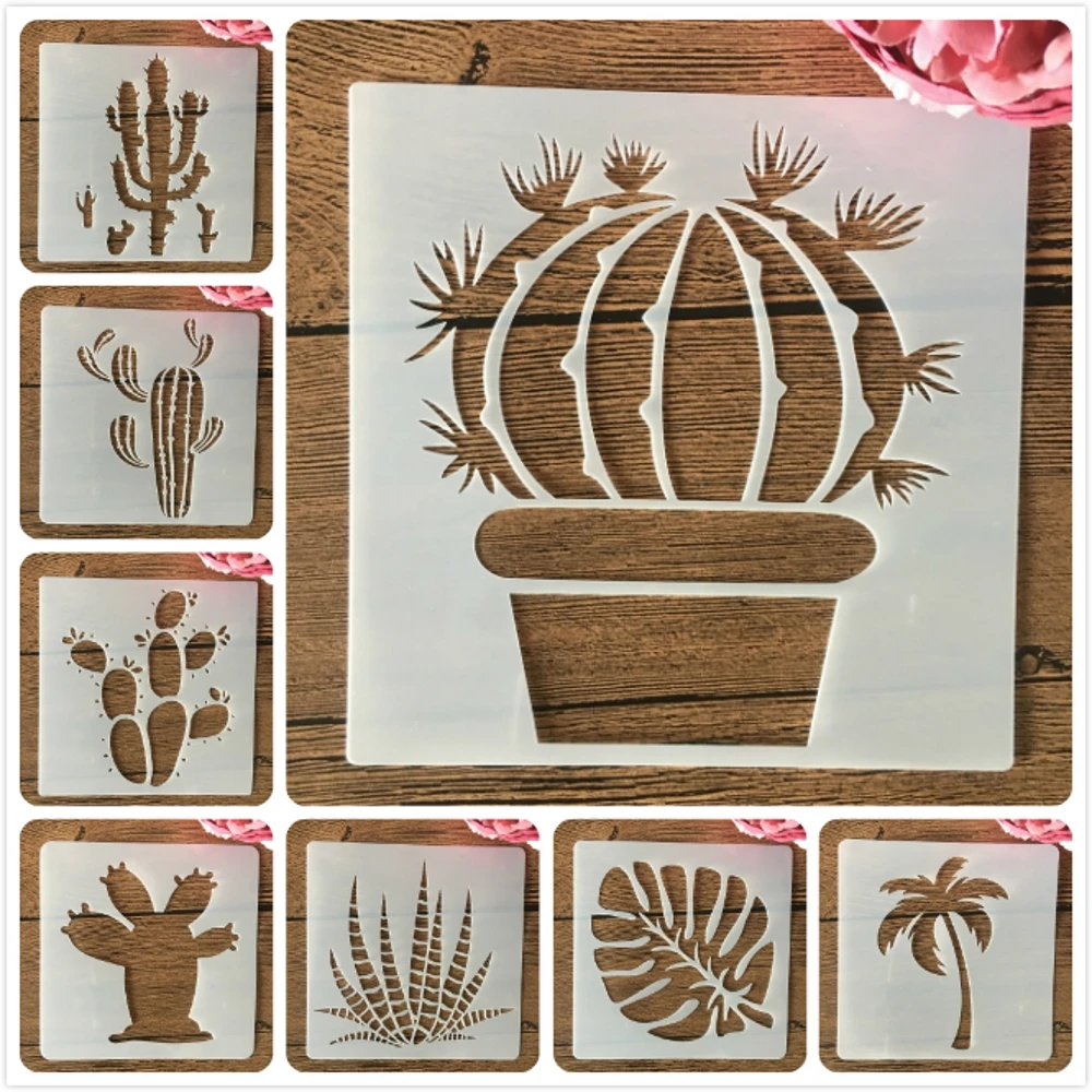 conjunto 15cm cactus plantas suculentas faca voce mesmo camadas estenceis pintura de parede scrapbook coloracao gravacao album modelo decorativo pecas 01