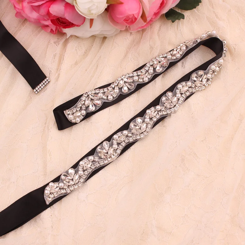 Bridal Belts Bling Wedding Women Handmade Jewelry Silver Rhinestone Pearl Crystal Sparkly Party Formal Dress Diamond Bride Sash