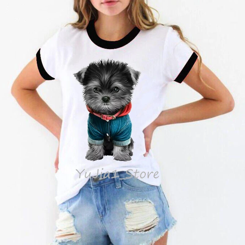 

Female T-Shirt Kawaii Yorkies Print Tshirt Women Summer Top Streetwear Woman Clothes Dog Lover Tees Chemise Femme T Shirt