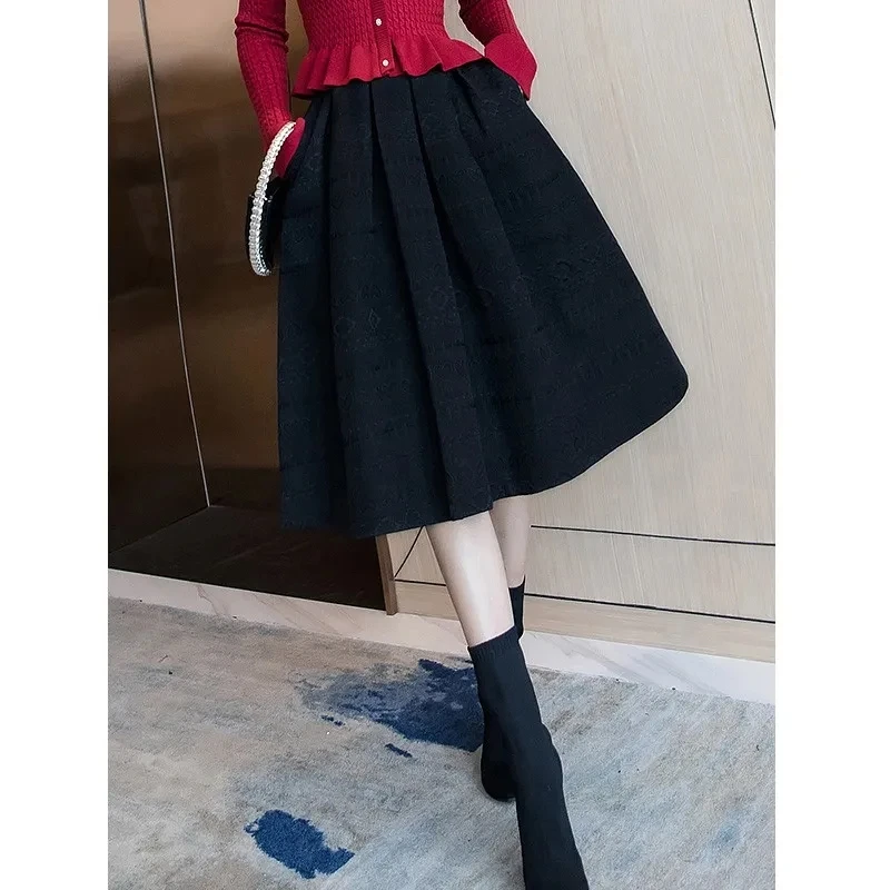 Vetement Femme High Waist  Long Vintage A-LINE Half-body Black Skirt Women Fashion Tide New Spring Autumn 2023 Faldas Mujer Moda