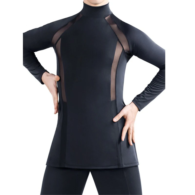 New Latin Shirt Men Latin Dance Tops Long Sleeve High Collar Adult Standard Ballroom Competition Men Latin Dance Clothes VDB827