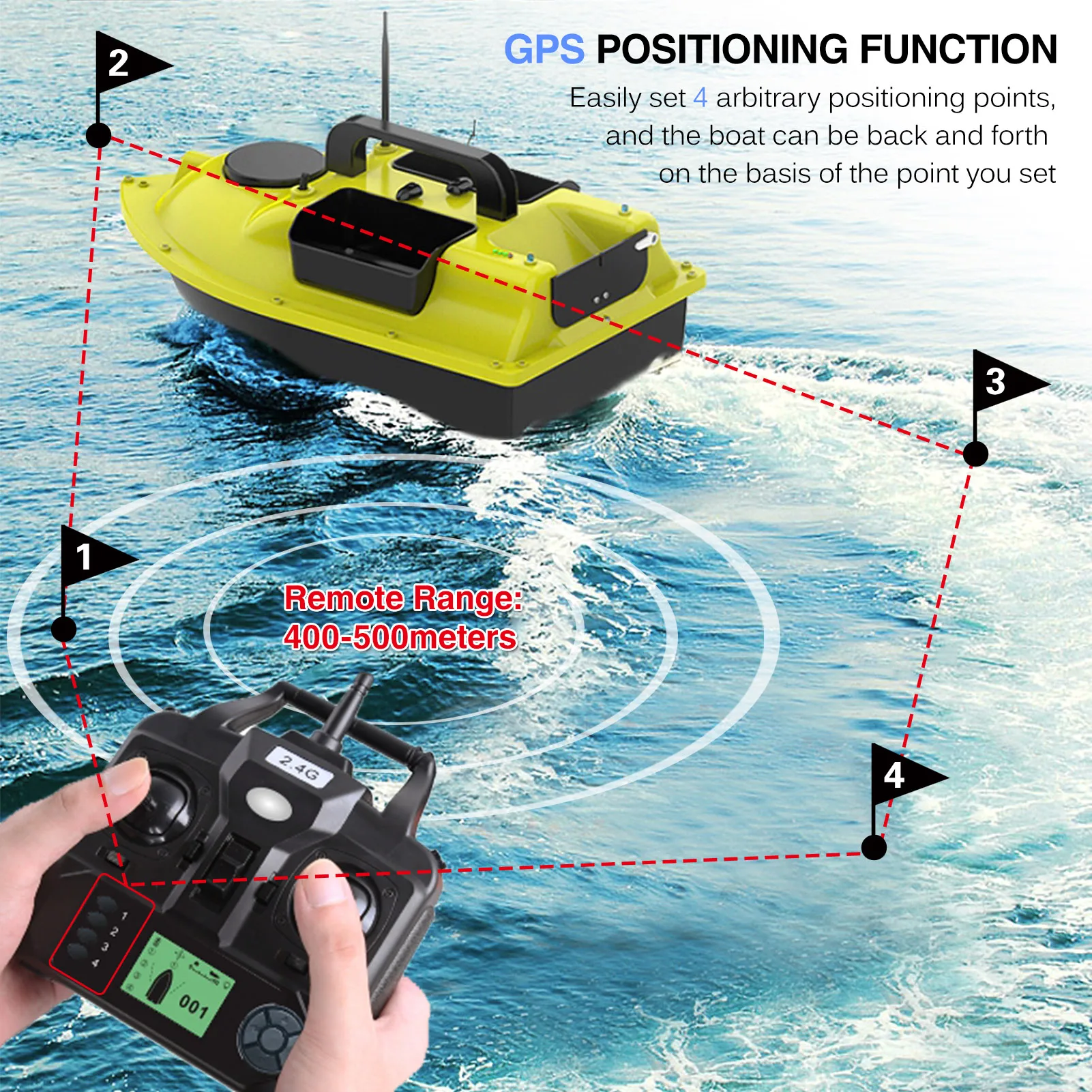 RC Bait Boat GPS Fishing Bait Boat 3 Bait Containers Wireless Bait Boat Automatic Return 2kg bait cruise Fishing Smart 12000mah