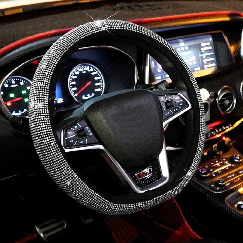 Universal D-typ Strass Auto Lenkrad Abdeckung Diamant Auto Bling Zubehör Innen für Frauen Mädchen Auto Dekoration – Detail 1
