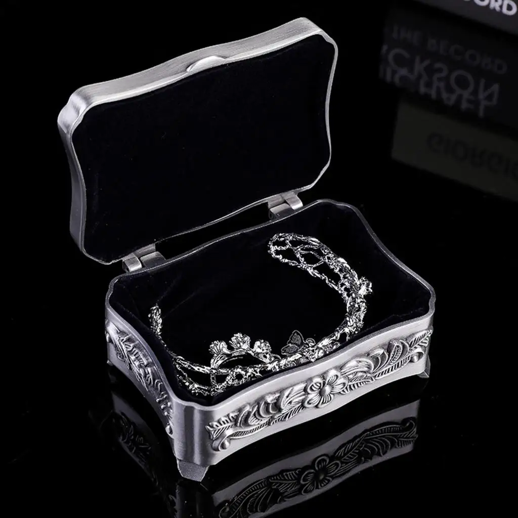 1x Jewellery Box for Women Engraved Trinket Box Vintage Silver Jewelry Case Gift