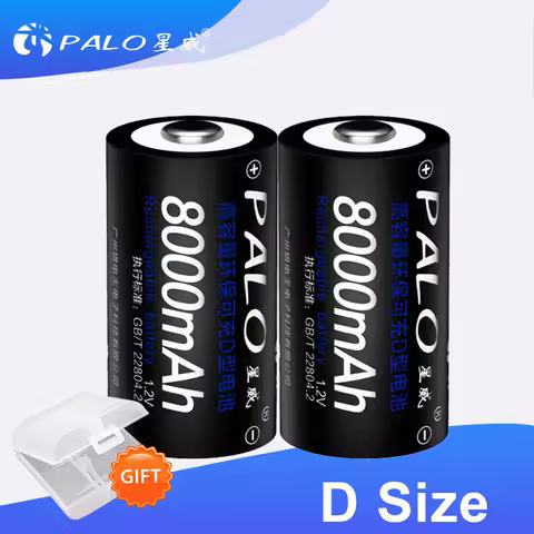 PALO 8000mAh D Type Battery High Capacity 1.2V R20 D Size Rechargeable Batteries For Flashlight Gas Cooker Radio Refrigerator