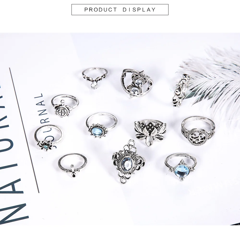 11pcs/Set Midi Knuckle Finger Rings Set For Women Boho crystal lotus tortoise Joint Ring Lady Party Wedding Jewelry Gift
