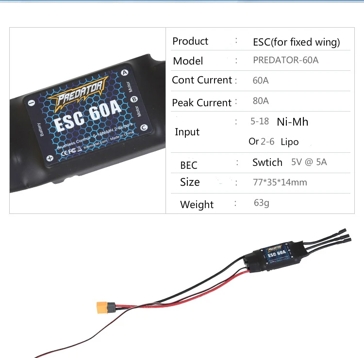 

FMSRC 1400mm Spitfire / P40 60A ESC Burshless Support 4S battery XT60 plug RC Airplane Model Plane Aircraft Spare Parts Predator