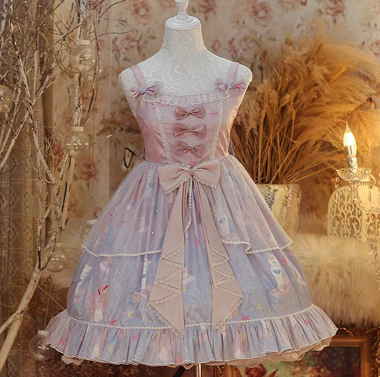 Robe de princesse lolita douce en dentelle pour filles, taille haute, avec nœud papillon, style rétro, imprimé victorien, kawaii, gothique, lolita jsk