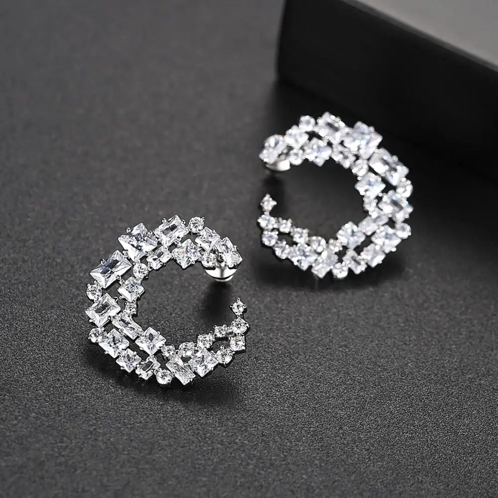 LUOTEEMI Luxury Big CZ Stud Earrings for Women Wedding Engagement Fashion Jewelry Cluster Flower Pendientes Femme Christmas Gift