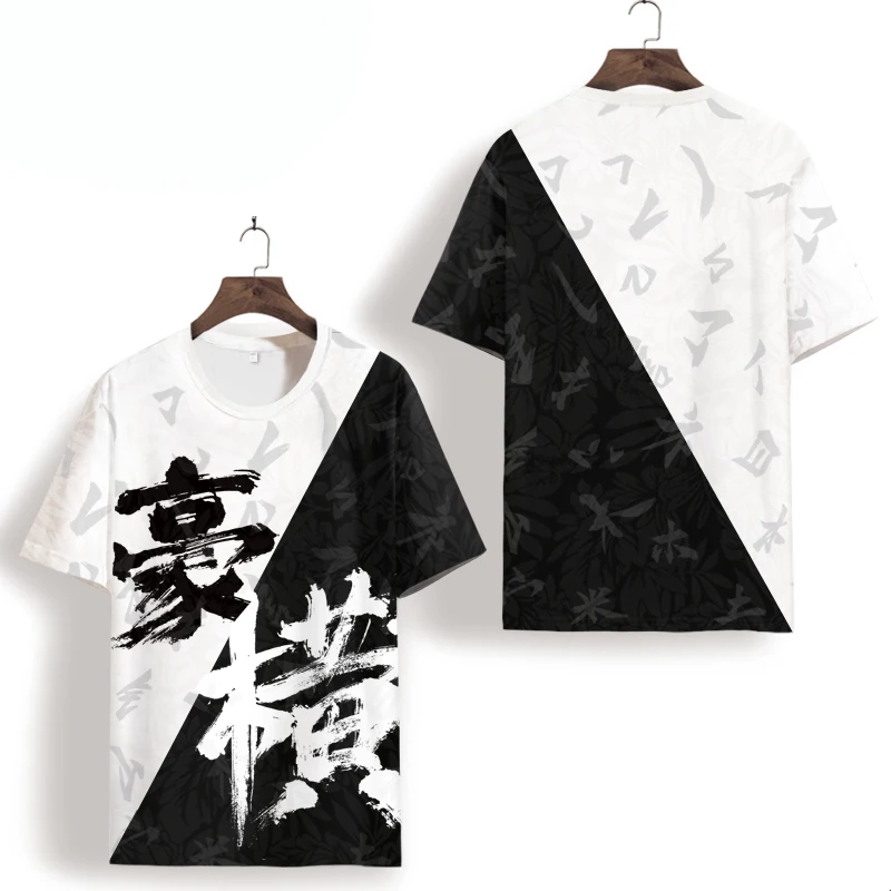 

Chinese characters printed in black and white short sleeve t shirt Summer New quality soft comfortable luxury t shirt men XS-7XL