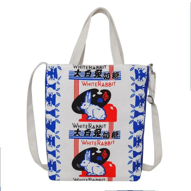 Sac en toile lapin mignon pour femme, sac à cuillère à soupe femme, sac de voyage réutilisable, sacs à main grande capacité, étudiant, filles, livre initié, fourre-tout