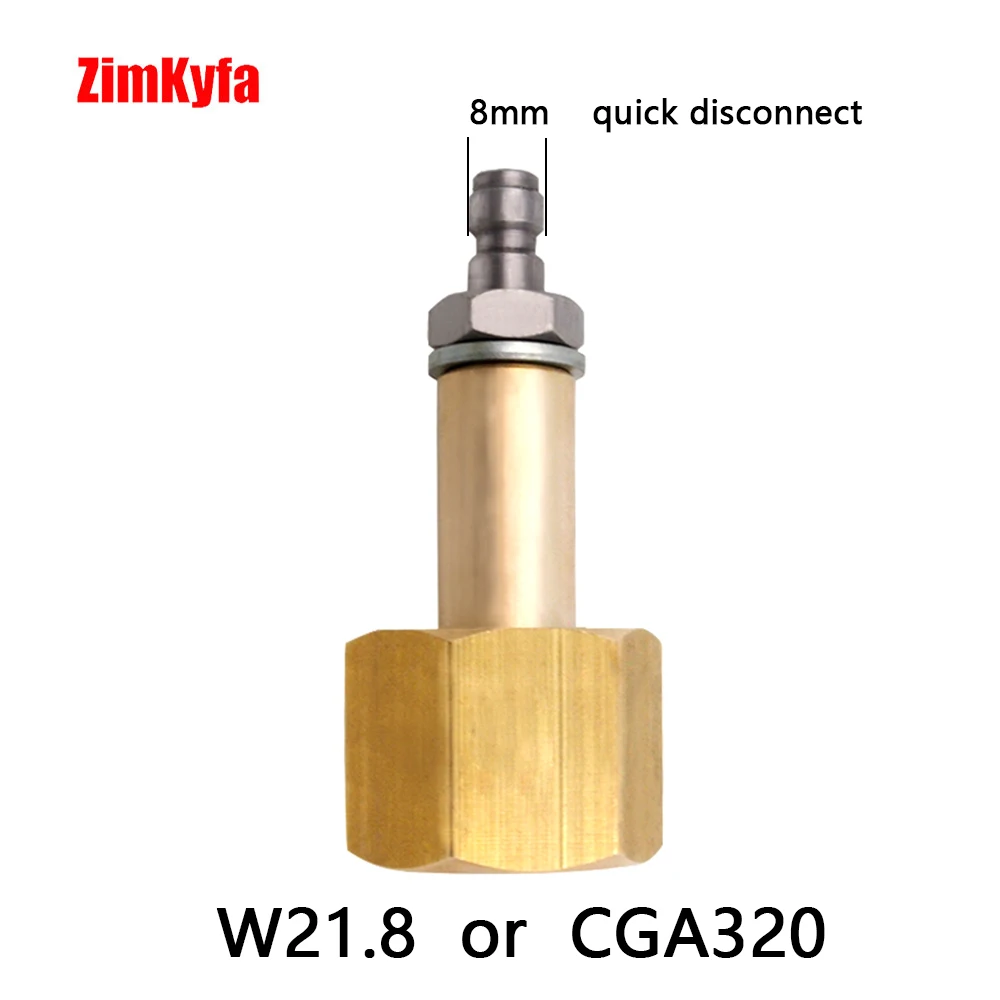 Large CO2 Carbon Dioxide Tank CGA320/W21.8-14/DIN477 Nut & Nipple Fittings with Washers & 8mm Quick Didsconnect Coupler