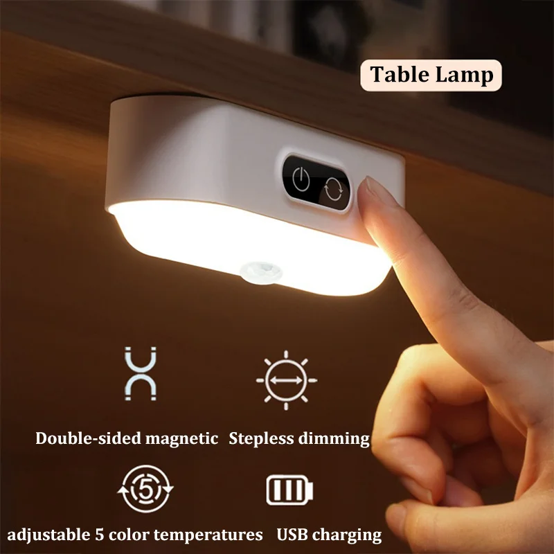 

Touch Control LED Night Light Motion Sensor Hanging Table Desk Lamp USB Rechargeable Bedside Lamp Dimmable For Closet Cabinet