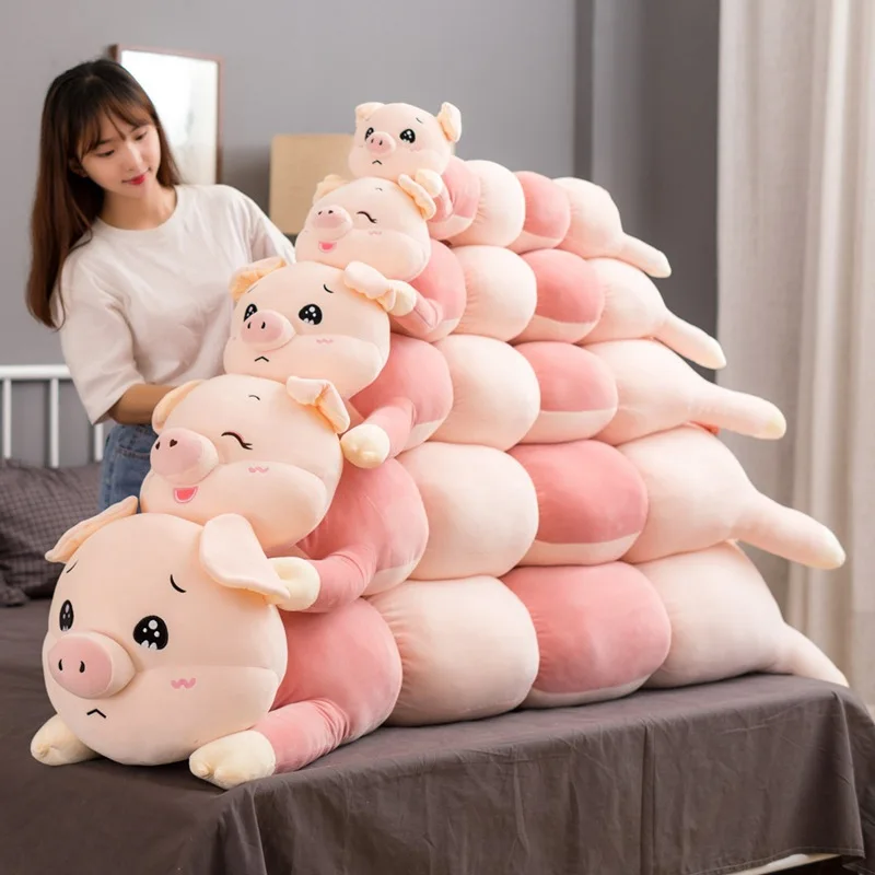 

80cm-120cm Funny Piggy Plush Long Pillow Toys Soft Stuffed Cartoon Animal Pig Doll Sofa Bed Sleeping Pillow Cushion Kids Gifts