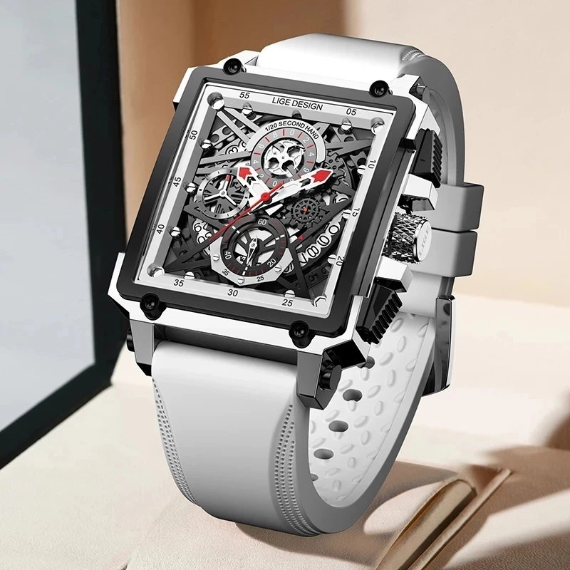 2022New Mannen Horloges Luik Top Merk Luxe Waterdichte Quartz Vierkant Horloge Voor Mannen Datum Sport Hollow Klok Mannelijke Relogio Masculino