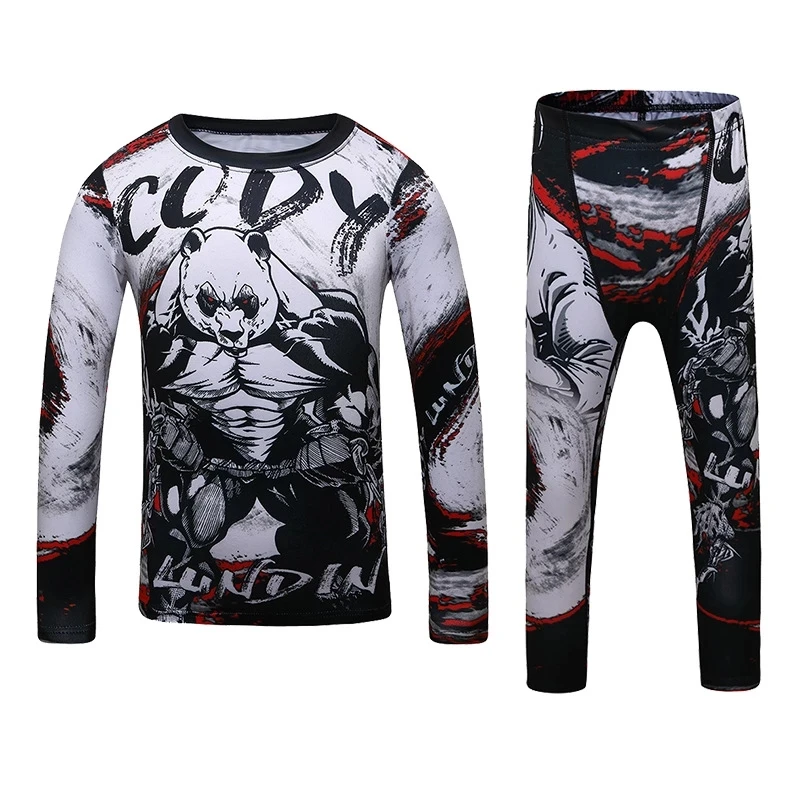 Комплект из футболки и брюк Jiu Jusit Rashguard, детские шорты для бокса и Муай Тай, Компрессионные спортивные костюмы для ММА