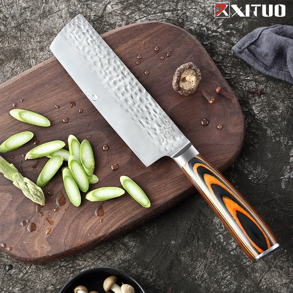 

XITUO 6.5 Inch Nakiri Knife 4cr13 Stanless Steel Chef knife Slicing Meat Friut Solid Wood Handle Kitchen knife Home Restaurant