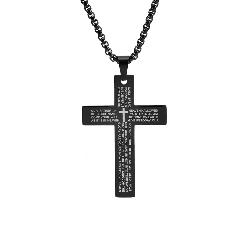 Christian Jesus Scripture Cross Necklace Stainless Steel Men Pendants Black Prayer Choker For Women Chain Jewelry Gifts