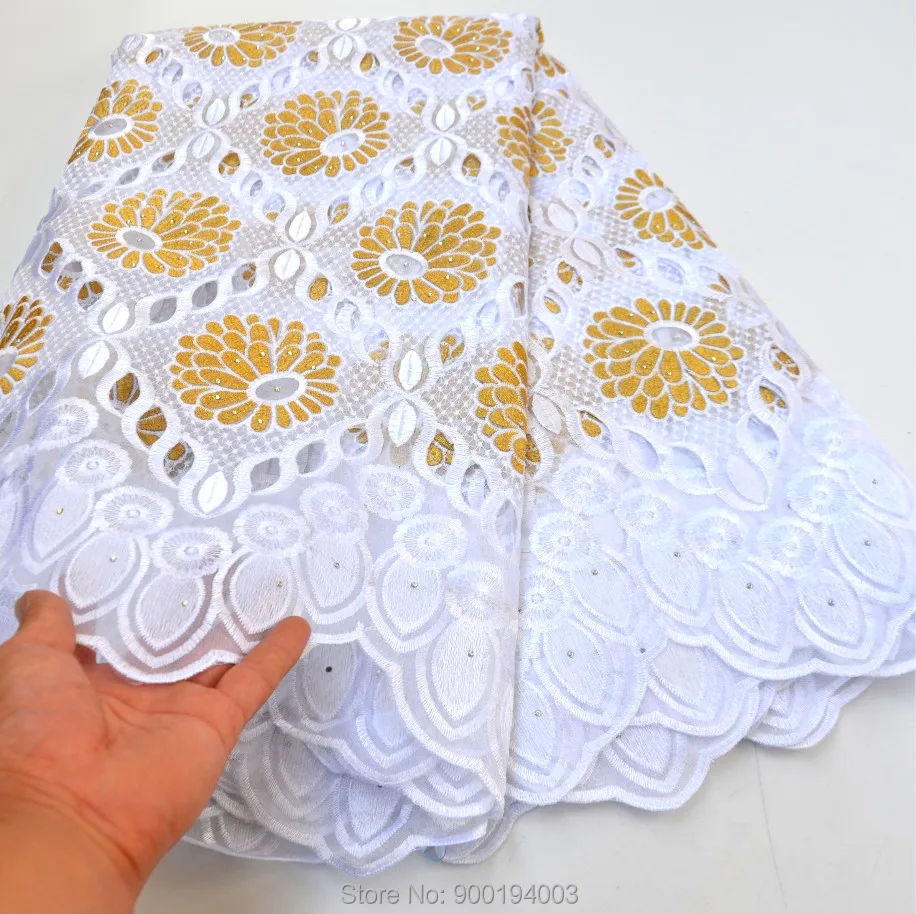 African Organza Lace Fabric, Swiss Voile Lace, Gold and White, Wedding and Big Occasion, High Quality, 5 Yards N88100A, 2024