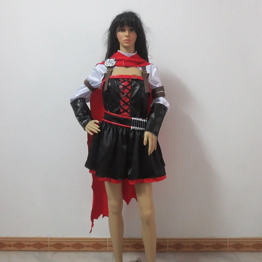 

Red Trailer Ruby Rose Red Dress Cloak Battle Uniform Christmas Party Halloween Uniform Outfit Cosplay Costume Customize Any Size