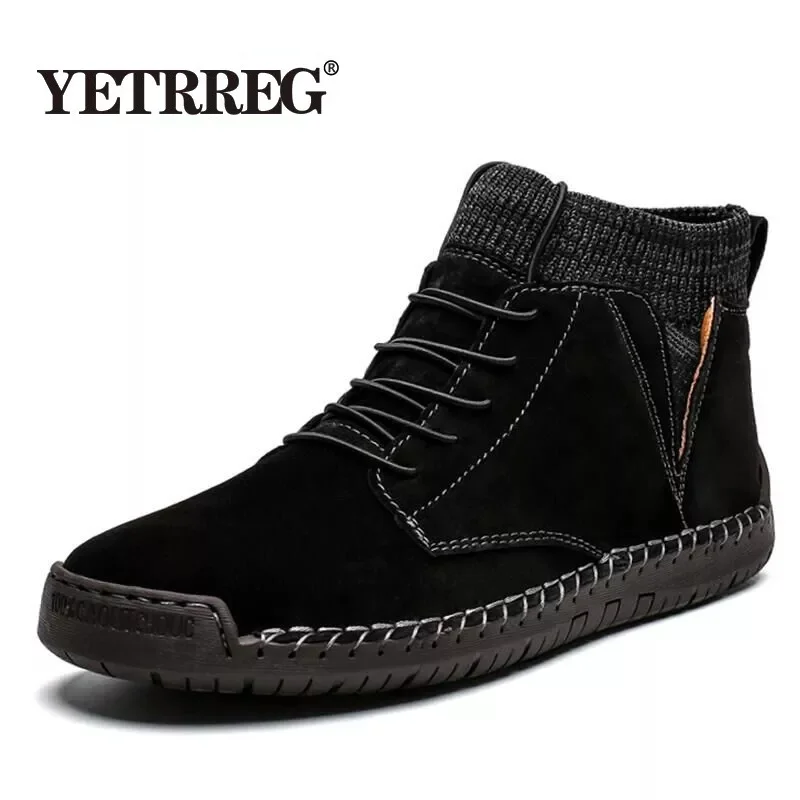 Vancat Brand Winter Men Ankle Boots Quality Leather Shoes Warm Men's Snow Boots Winter Shoes  Fur Men's boots Shoes Size 38-48