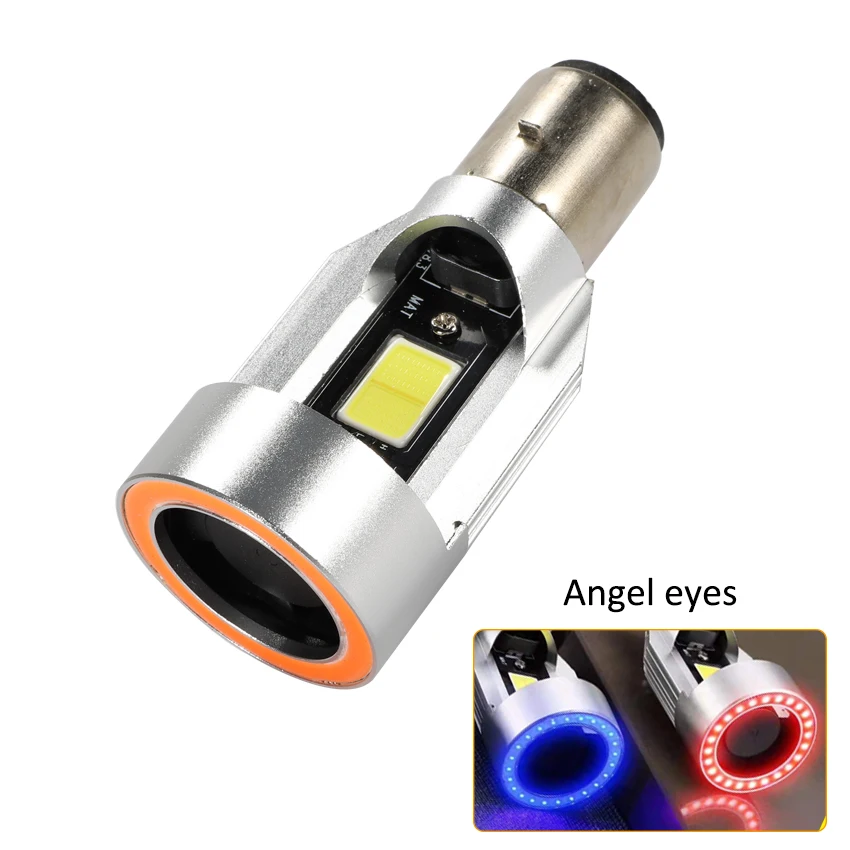 2020 High Quality LED 20W*2 2000LM*2 Hi/Lo Beam DC12V 6000K BA20D Plug Led Motorcycle Headlight lamp with Angel Eyes Red Blue