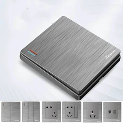 250V 86mm 1/2/3/4 gang 1/2 way PC panel Grey drawing flat panel concealed embedded wall switch weak current socket set X5G