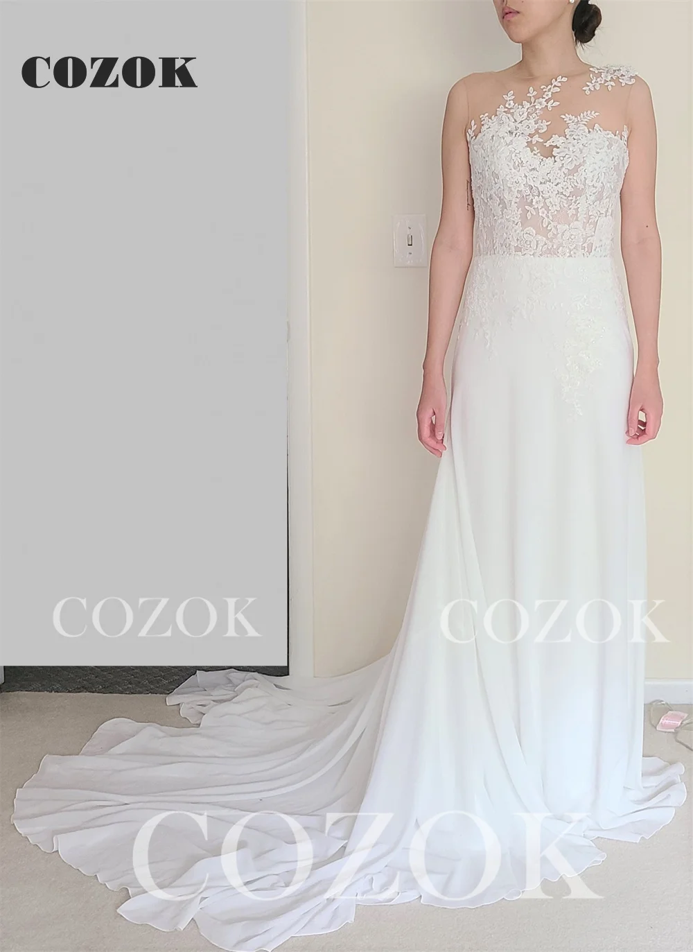 Strand Chiffon Spitze Lange Formale Elegante Einfache Hochzeit Kleider Frauen Romantische Braut Hochzeit Kleider CZ04