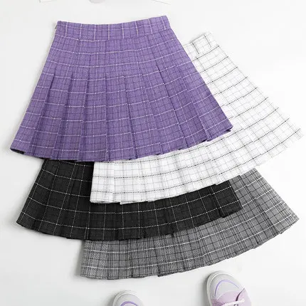 Hohe taille plaid gefaltete rock weiblichen frühling und sommer 2020 new college stil rock a-line dünne schwarz kurzen rock