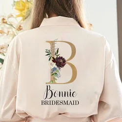 Personalized Women Satin Sleepwear bathrobe Kimono Robe  Flower Print  Wedding Party Bride  Bridesmaid Robes gift