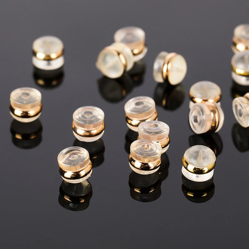 20pcs/lot Hamburg Earring Backs Stoppers Round Soft Silicone Earring Plugs Copper Ring Earnuts For DIY Jewelry Making Findings