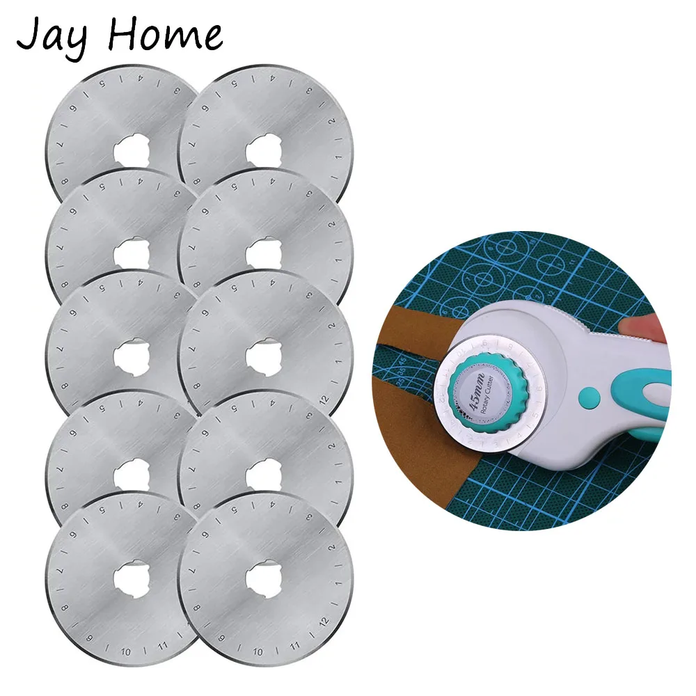 10/5pcs Rotary Cutter Blades 45mm Round Quilting Fabric Rotary Cutter Replacement Blades with Storage Box for Leather Cutting