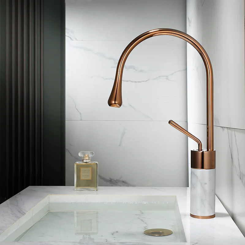 

Bathroom Faucet Rose Gold Basin Faucet Brass and Marble Sink Mixer Tap Hot and Cold Sink Faucet Bathroom Lavotory Faucet