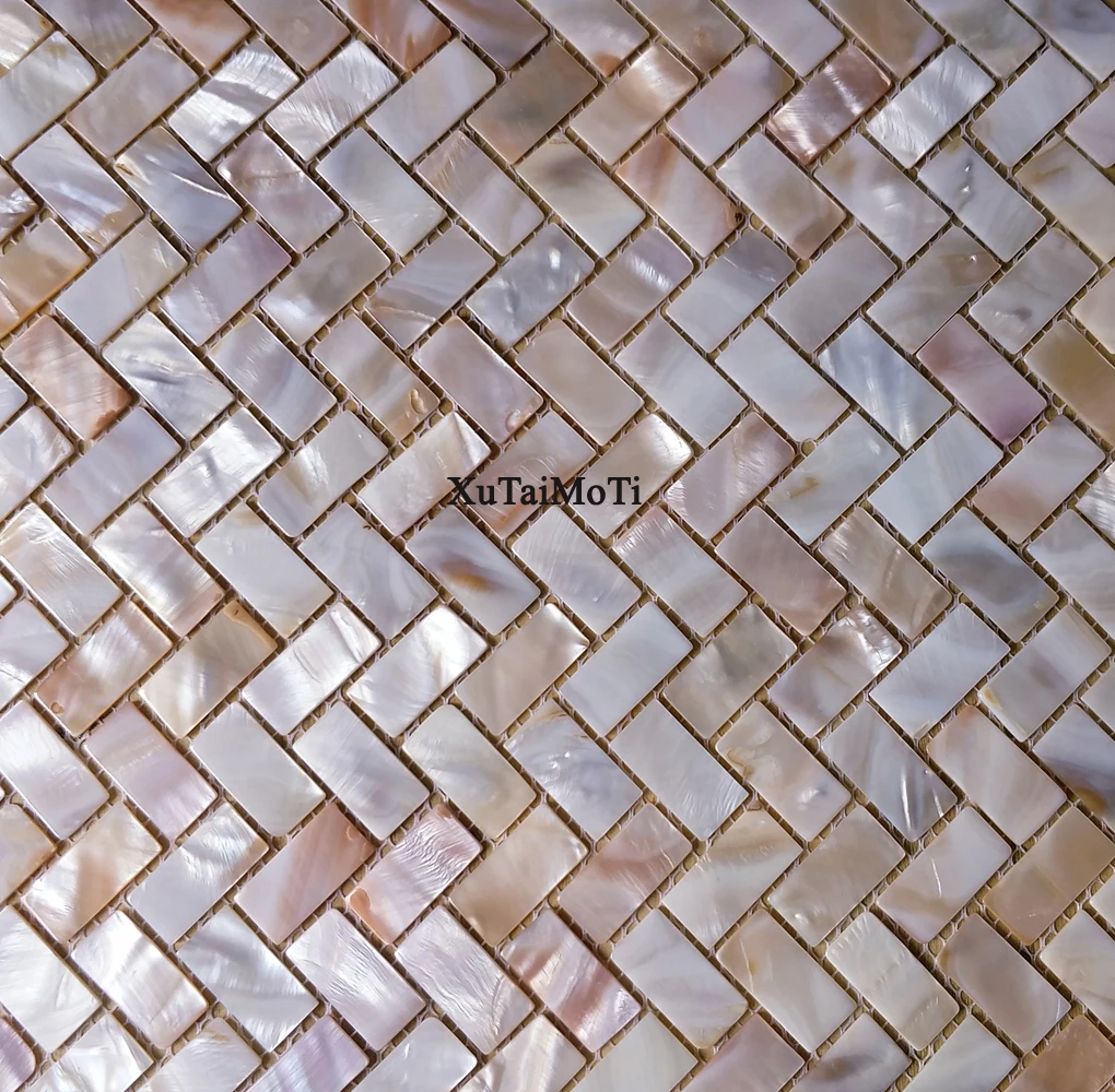 

Pink Yellow Shell Mosaic Mother of Pearl Kitchen Shower Background Bathroom Backsplash Wall Zip Herringbone Wallpaper Tile