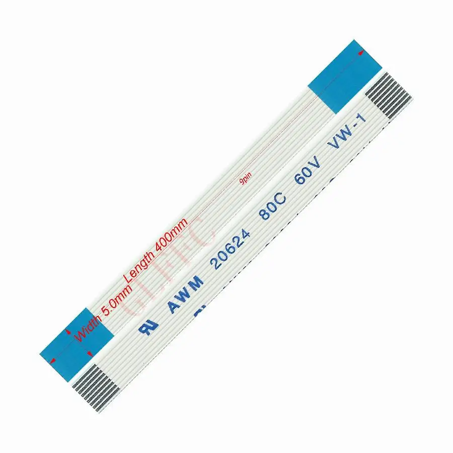 9pin 0.5pitch 400mm-1500mm A-type Flexible Flat Cable FFC awm 20624 ROHS for TTL LCD DVD Computer
