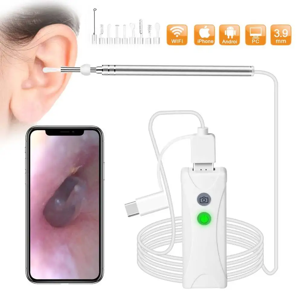 3.9mm 2MP 1080P WIFI Earpick Endoscope Cleaning Ear Wax Remover  3in1 usb Visual Otoscope Earscope Cleaner Inspection Camera