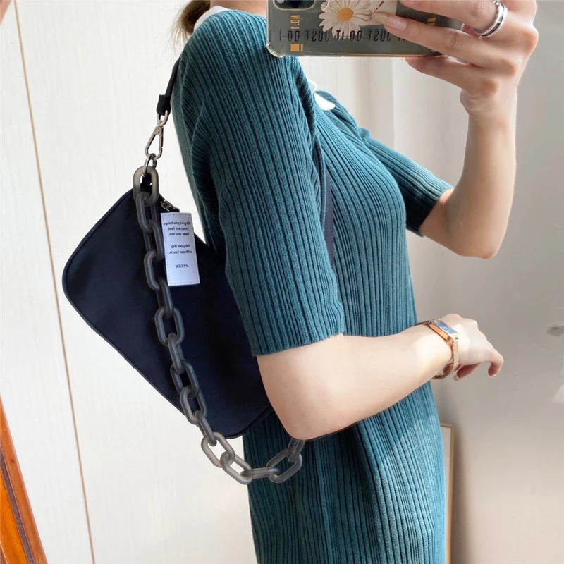 

LMQ NEW 2020 Women Casual Handbag Purse Elegant Chain Shoulder Crossbody Bag Popular Simple Female Daily Solid Color Hobo Bag