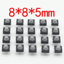 전도성 실리콘 무소음 촉각 택트 푸시 버튼 마이크로 스위치, 셀프 리셋, 8x8x5mm, 4 핀, G77, 20 개/로트