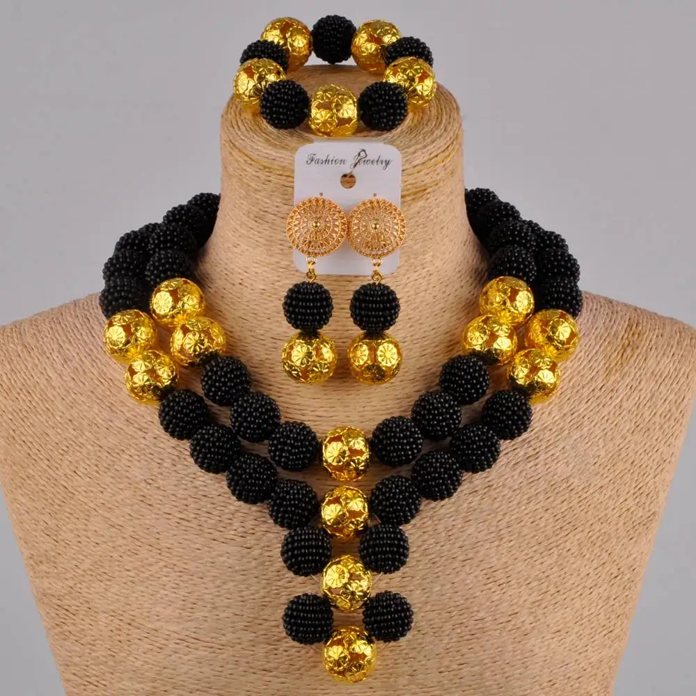 

Majalia New Delicate Black African Beads Nigeria Wedding African Fashion Jewelry Set Bridal Wedding Sets XX-05