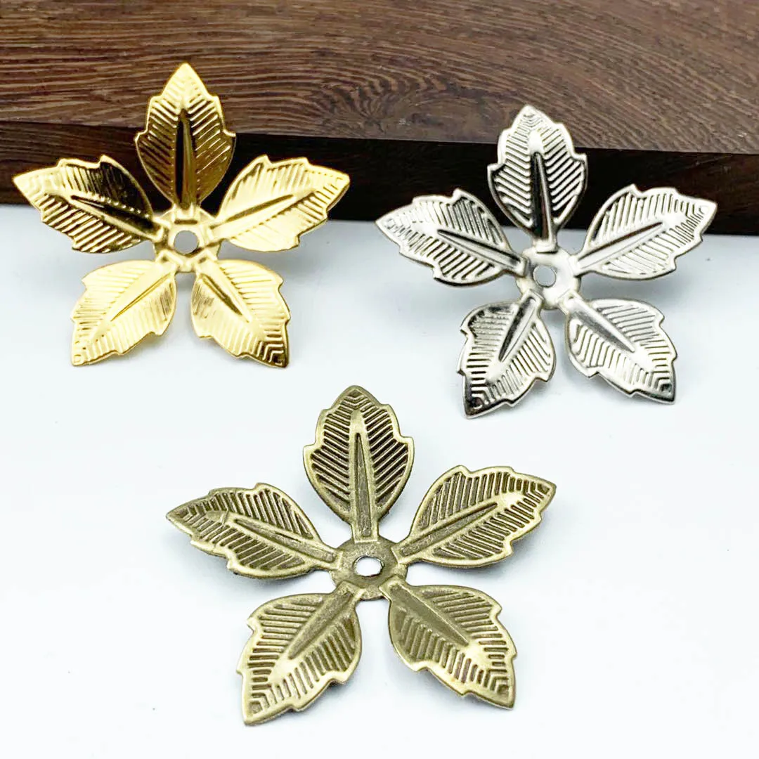 20pcs/lot 43mm Gold color/rhodium/Antique bronze Metal Filigree Flowers Slice Charms Setting Hair Jewelry DIY Components