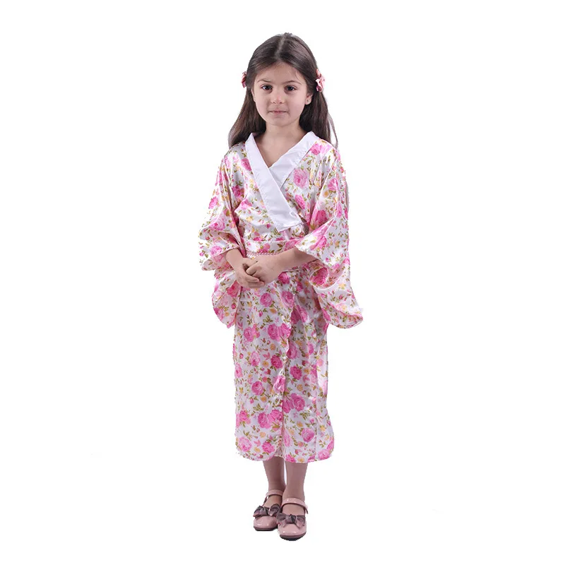 Vestido Kimono japonés Kawaii para niños, ropa de dormir con estampado Floral de Sakura, Obi, cárdigan, asiática tradicional Yukata, disfraces de Cosplay Vintage