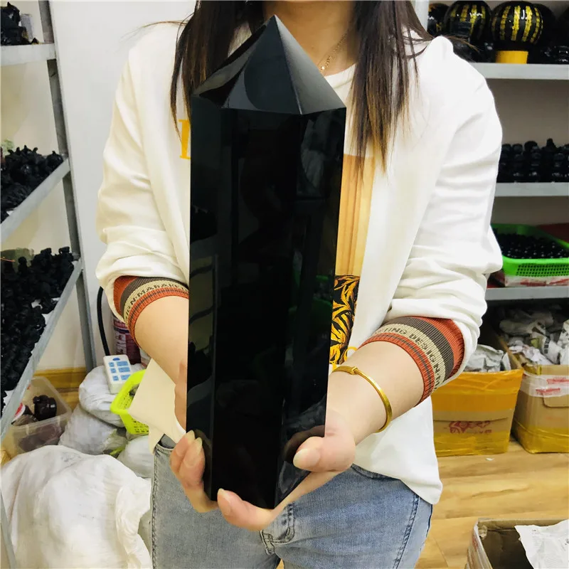 3000g Big size Natural Black obsidian obelisk quartz crystal wand point healing 25cm