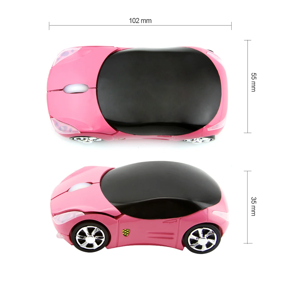 Mini ratón inalámbrico 3D de 2,4G para niños y niñas, diseño en forma de coche, bonito ratón óptico USB de 1600 DPI, color rosa, para ordenador portátil, PC y Notebook