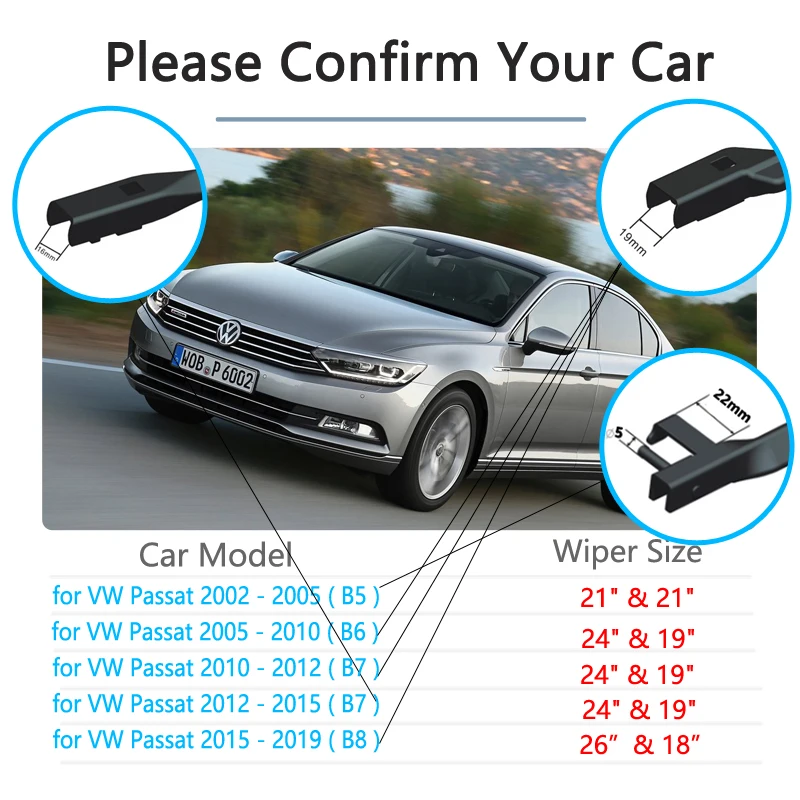 for Volkswagen VW Passat B5 B6 B7 B8 2002~2019 Wiper Blade Car Accessories Stickers Front Windshield Wipers 2003 2010 2016 2018