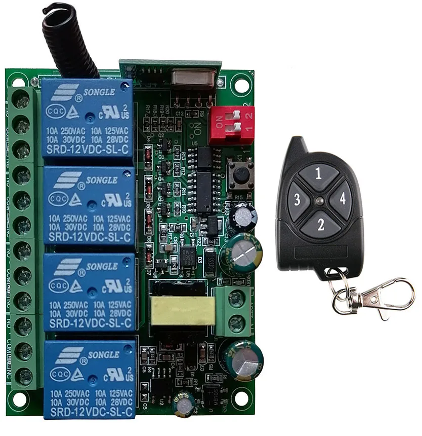 AC110V 220V 230V 4CH 4 Channe 433MHz Bộ Công Tắc Điều Khiển Từ Xa Không Dây Tiếp Thu Điều Khiển Cho Nhà Để Xe \ Cửa \ LED \ Bóng Đèn